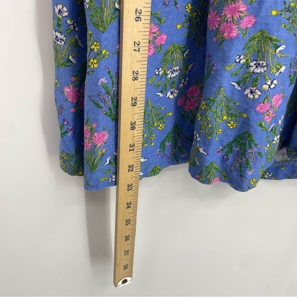 Loft Women’s Floral Puff Sleeve Blue Floral Linen-Blend Dress Size 10 Easter - Picture 6 of 9